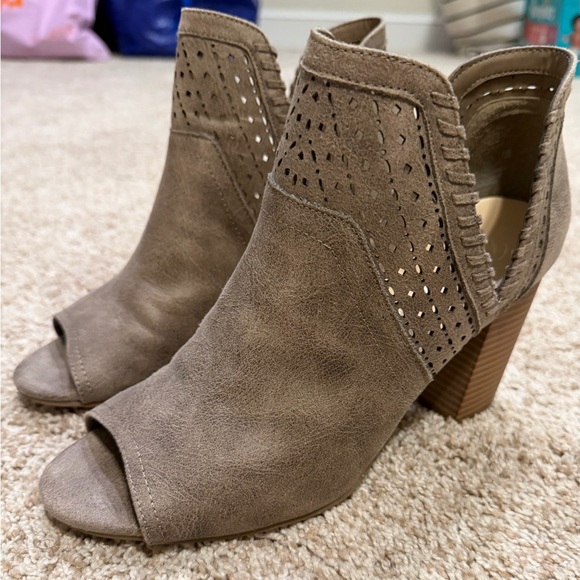 Fergie Women's Taupe Peep-Toe Ankle Boots - Picture 3 of 8